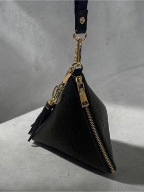 Black Vegan Leather Pyramid Purse with Tassel and Gold Hardware